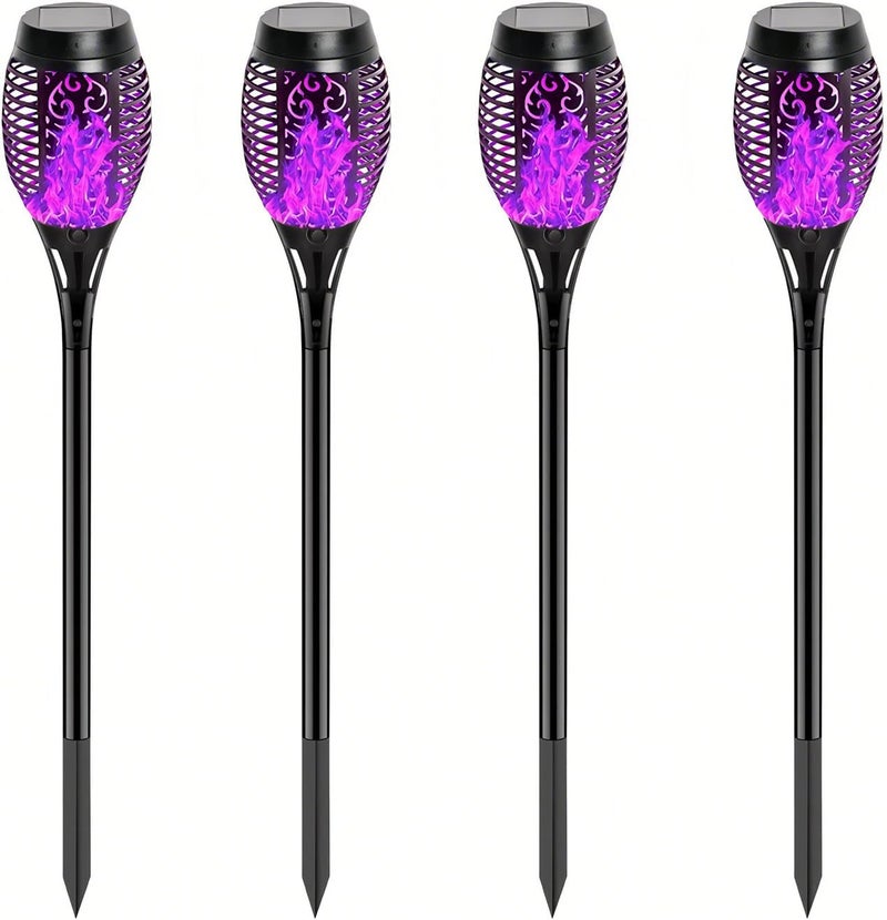HAKSEIFA 4 Pack Outdoor Solar Flame Light,Solar Lights Outdoor for Garden Decorations with Flickering Flame,IP65 Waterproof Solar Powered Yard Lights Torch Light for Lawn Patio Pathway (Purple) - Image 1